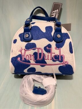 Von Dutch BLUE & PINK COW PRINT BOWLING BAG -NWT